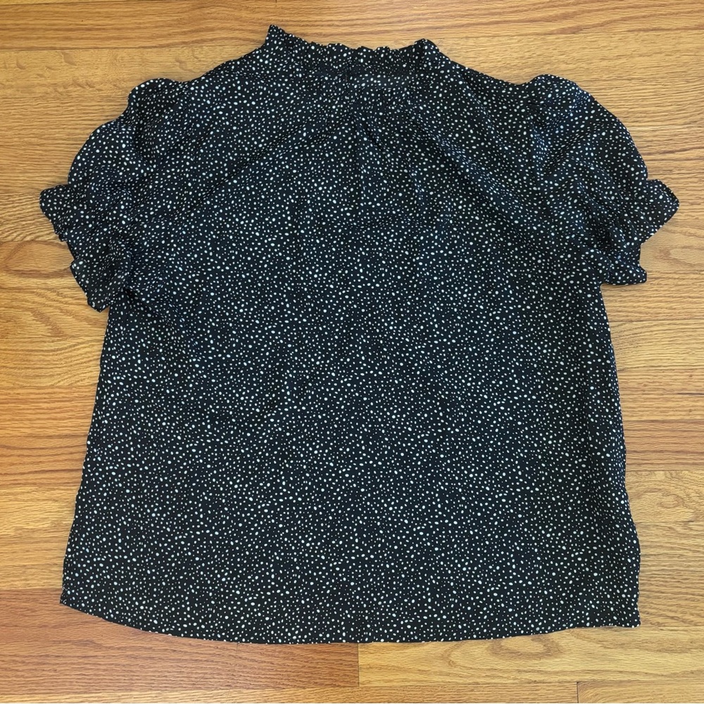Shein Curve Blouse Women’s 1XL Black White Polka Dots Shirt High Neck Top